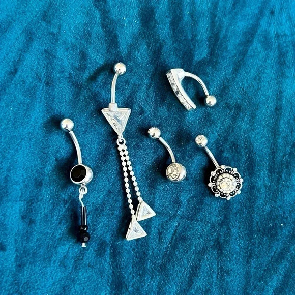 Set of 5 Jeweled Naval Piercings Stainless Steel Barbell Dangle Gems - Picture 7 of 8